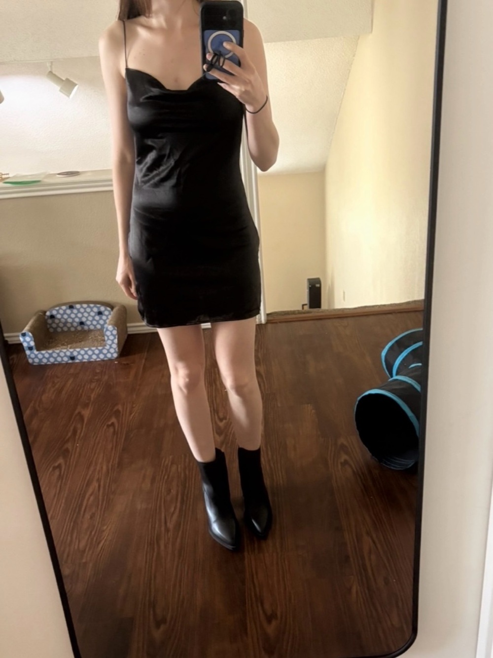 Black Satin Mini Dress with Spaghetti Straps